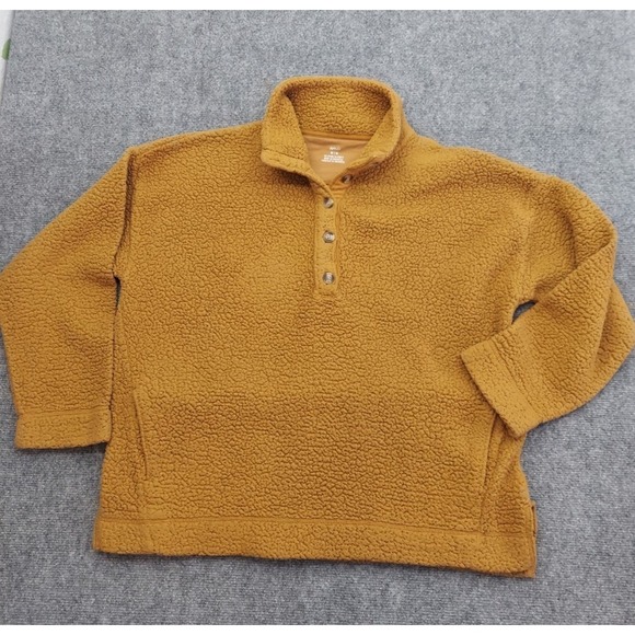 aerie Sweaters - Aerie Pullover Sweater Womens Medium Orange Marigold Sherpa Henley Long Sleeve